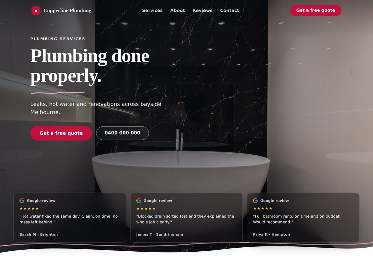 Copperline Plumbing - a site built with BookingSprint